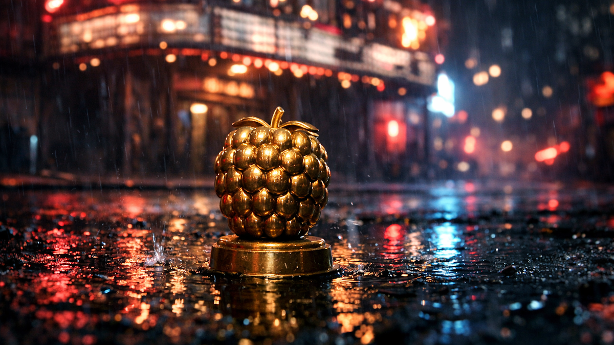 Estatuilla del premio Óscar fusionándose con elementos oscuros y de ciencia ficción.